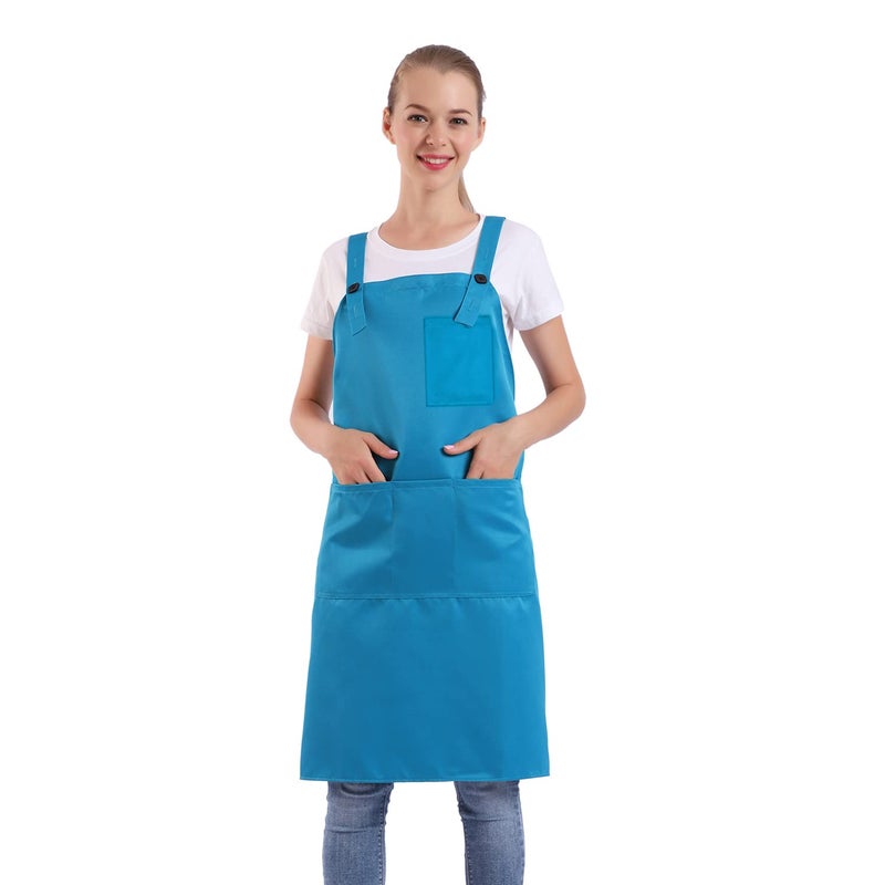 BIGHAS H Back Style Apron with Pocket for Women, Men Adjustable Large Size Comfortable, Kitchen, Home, Cooking 12 Colors (Scuba Blue) - Image 1